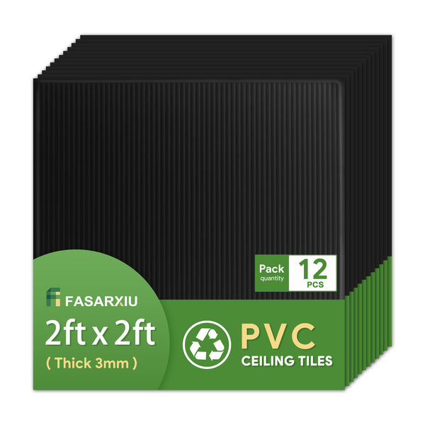 Black Antique Drop Ceiling Tiles 2ft x 2ft, Ceiling Tiles 24 x 24in,Waterproof, Washable and Fire-Rated - Reusable -High-Grade PVC to Prevent Breakage-Package of 12 Tiles