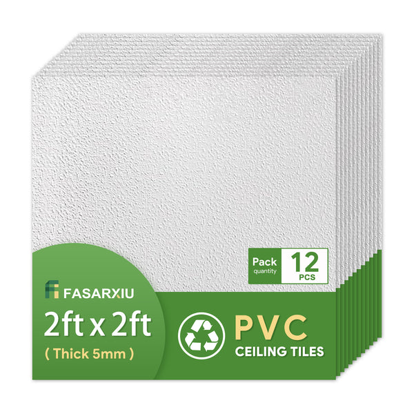 2ft x 2ft Printed Pro Ceiling Tiles - PVC Ceiling Panel 24 x 24in – Waterproof, Washable and Fire-Rated - High-Grade PVC to Prevent Breakage-Package of 12 Tiles